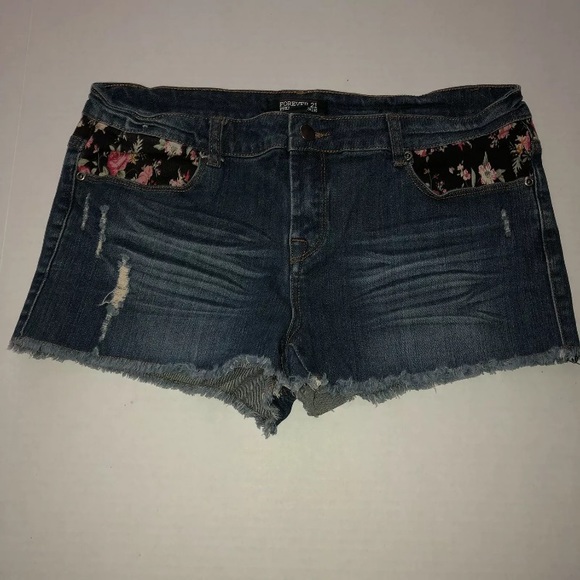 Forever 21 Pants - Forever 21 Floral Patchwork Cutoff Jean Shorts
